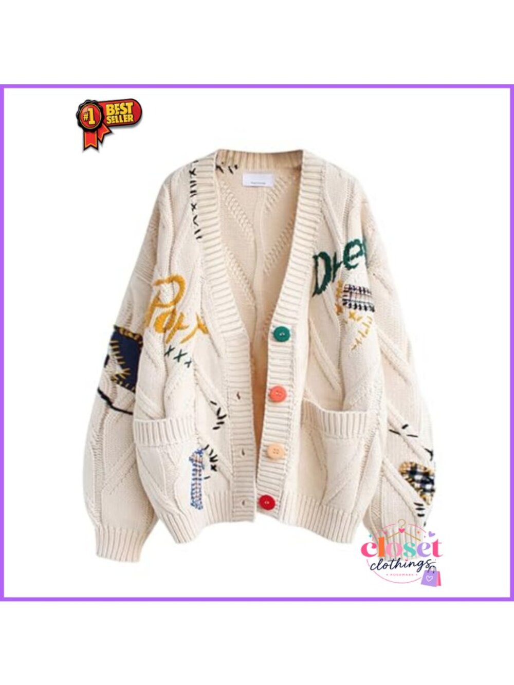 Wool Blend Cable Knit Open Front Cardigan V-Neck Button Down Sweater Coat